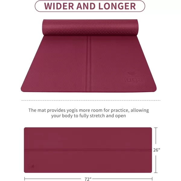 IUGA Eco Friendly Yoga Mat with Alignment Lines, Free Carry Strap, Non Slip TPE Yoga Mat for All Types of Yoga, Extra Large Exercise and Fitness Mat Size 72”X26”X1/4"