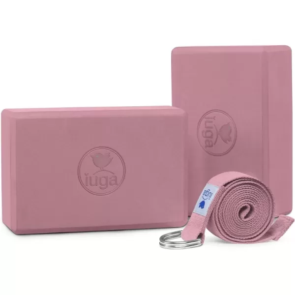 IUGA Yoga Blocks 2 Pack With Strap Non Slip High Density 9"x6"x3" Solid &amp; Cork Yoga Block With Yoga Strap to Improve Strength Balance for Yoga Pilates Meditation