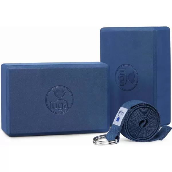 IUGA Yoga Blocks 2 Pack With Strap Non Slip High Density 9"x6"x3" Solid &amp; Cork Yoga Block With Yoga Strap to Improve Strength Balance for Yoga Pilates Meditation
