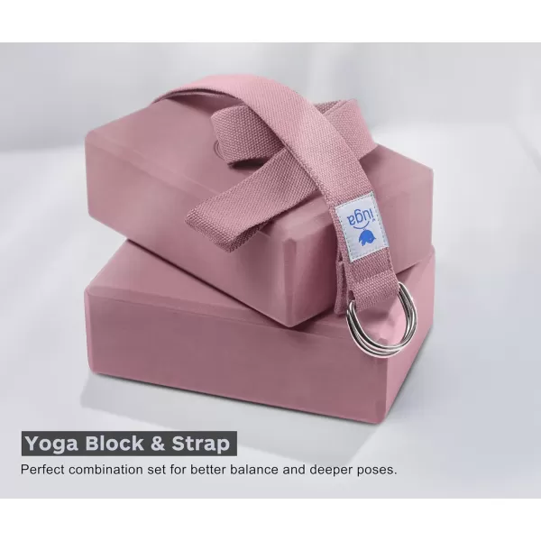 IUGA Yoga Blocks 2 Pack With Strap Non Slip High Density 9"x6"x3" Solid &amp; Cork Yoga Block With Yoga Strap to Improve Strength Balance for Yoga Pilates Meditation