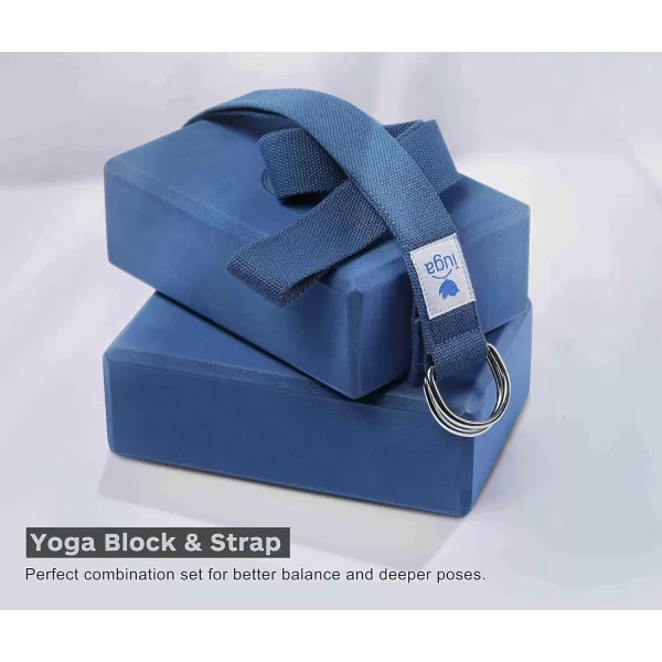 IUGA Yoga Blocks 2 Pack With Strap Non Slip High Density 9"x6"x3" Solid &amp; Cork Yoga Block With Yoga Strap to Improve Strength Balance for Yoga Pilates Meditation