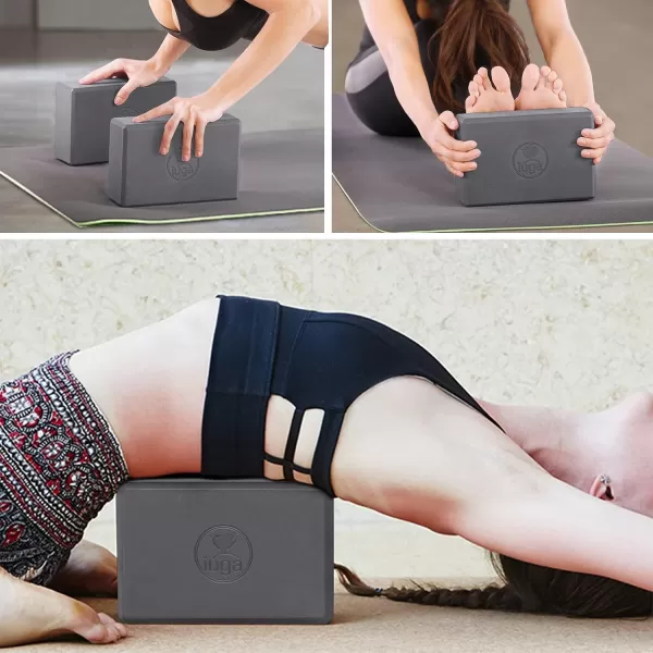 IUGA Yoga Blocks 2 Pack With Strap Non Slip High Density 9"x6"x3" Solid &amp; Cork Yoga Block With Yoga Strap to Improve Strength Balance for Yoga Pilates Meditation