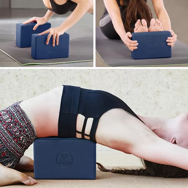 IUGA Yoga Blocks 2 Pack With Strap Non Slip High Density 9"x6"x3" Solid &amp; Cork Yoga Block With Yoga Strap to Improve Strength Balance for Yoga Pilates Meditation