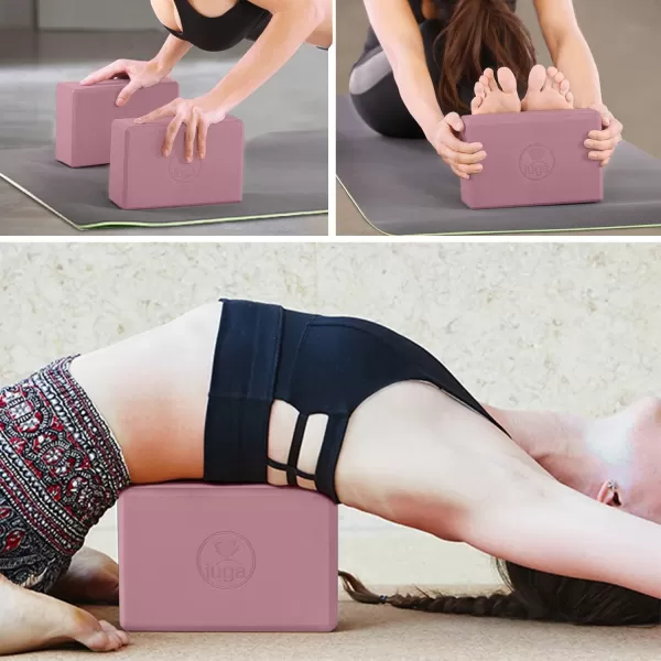 IUGA Yoga Blocks 2 Pack With Strap Non Slip High Density 9"x6"x3" Solid &amp; Cork Yoga Block With Yoga Strap to Improve Strength Balance for Yoga Pilates Meditation