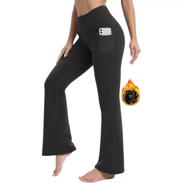 imageIUGA Fleece Lined Bootcut Yoga Pants with Pockets for Women Thermal Bootleg Pants Winter Workout Flare LeggingsBlack