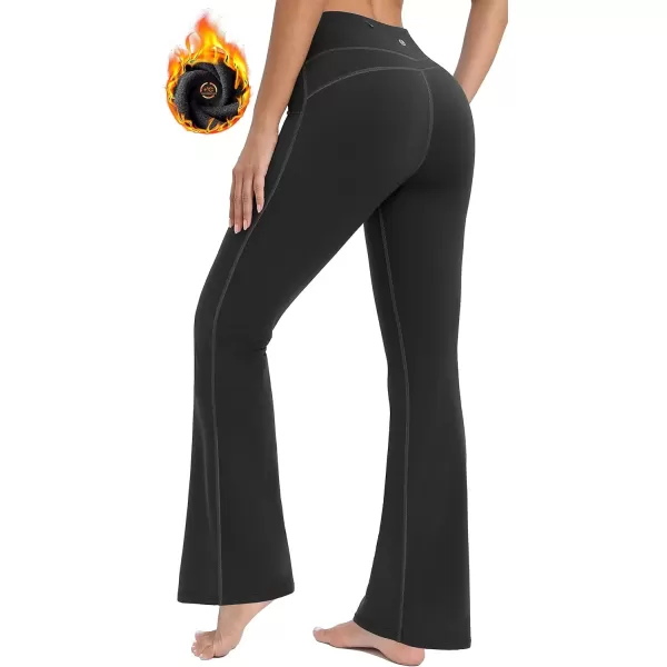 imageIUGA Fleece Lined Bootcut Yoga Pants with Pockets for Women Thermal Bootleg Pants Winter Workout Flare LeggingsBlack