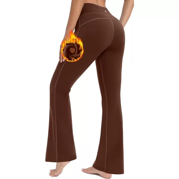 imageIUGA Fleece Lined Bootcut Yoga Pants with Pockets for Women Thermal Bootleg Pants Winter Workout Flare LeggingsBrown