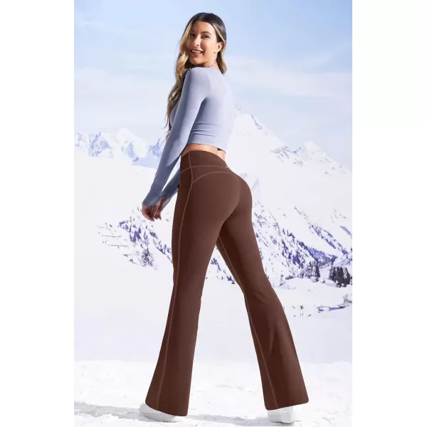imageIUGA Fleece Lined Bootcut Yoga Pants with Pockets for Women Thermal Bootleg Pants Winter Workout Flare LeggingsBrown