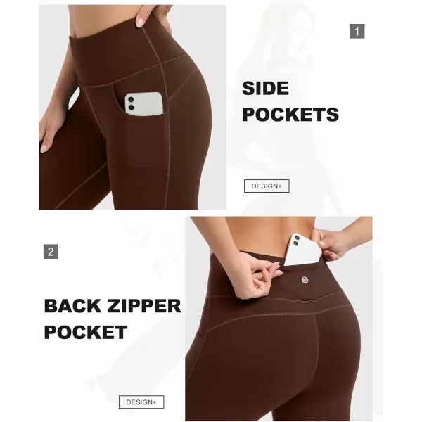 imageIUGA Fleece Lined Bootcut Yoga Pants with Pockets for Women Thermal Bootleg Pants Winter Workout Flare LeggingsBrown