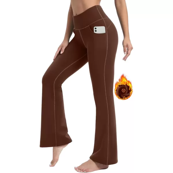 imageIUGA Fleece Lined Bootcut Yoga Pants with Pockets for Women Thermal Bootleg Pants Winter Workout Flare LeggingsBrown
