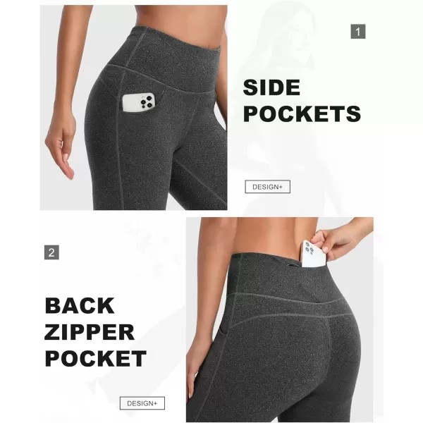 imageIUGA Fleece Lined Bootcut Yoga Pants with Pockets for Women Thermal Bootleg Pants Winter Workout Flare LeggingsCharcoal