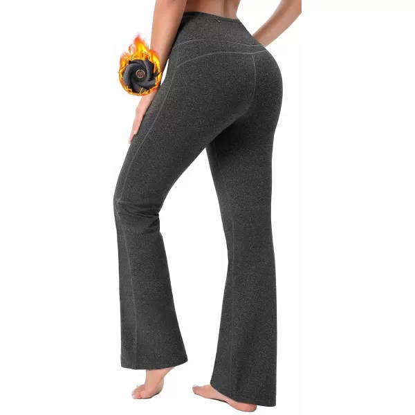imageIUGA Fleece Lined Bootcut Yoga Pants with Pockets for Women Thermal Bootleg Pants Winter Workout Flare LeggingsCharcoal