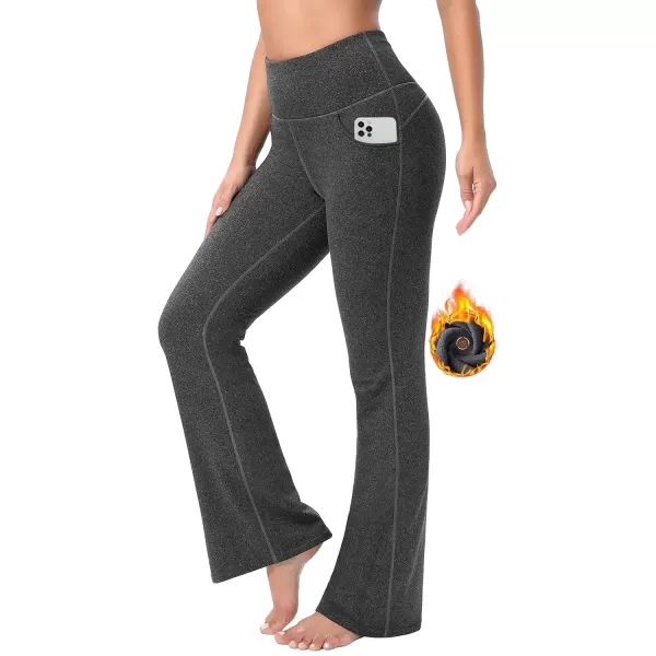 imageIUGA Fleece Lined Bootcut Yoga Pants with Pockets for Women Thermal Bootleg Pants Winter Workout Flare LeggingsCharcoal