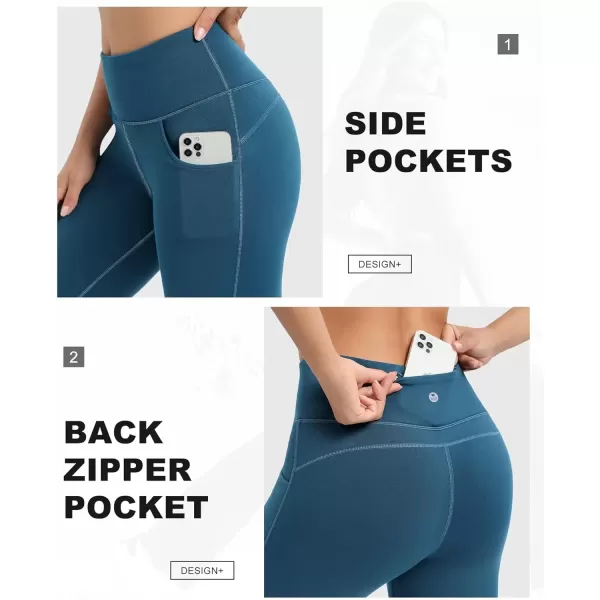 imageIUGA Fleece Lined Bootcut Yoga Pants with Pockets for Women Thermal Bootleg Pants Winter Workout Flare LeggingsPrussian Blue