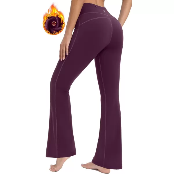 imageIUGA Fleece Lined Bootcut Yoga Pants with Pockets for Women Thermal Bootleg Pants Winter Workout Flare LeggingsPurple