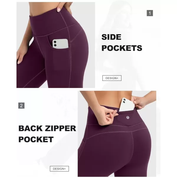 imageIUGA Fleece Lined Bootcut Yoga Pants with Pockets for Women Thermal Bootleg Pants Winter Workout Flare LeggingsPurple