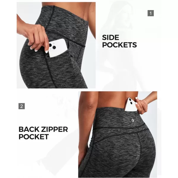 imageIUGA Fleece Lined Bootcut Yoga Pants with Pockets for Women Thermal Bootleg Pants Winter Workout Flare LeggingsSpacedye Mattblack