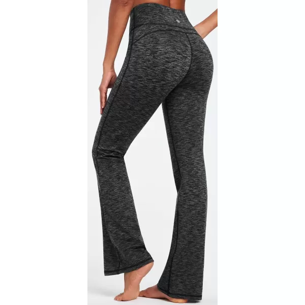 imageIUGA Fleece Lined Bootcut Yoga Pants with Pockets for Women Thermal Bootleg Pants Winter Workout Flare LeggingsSpacedye Mattblack