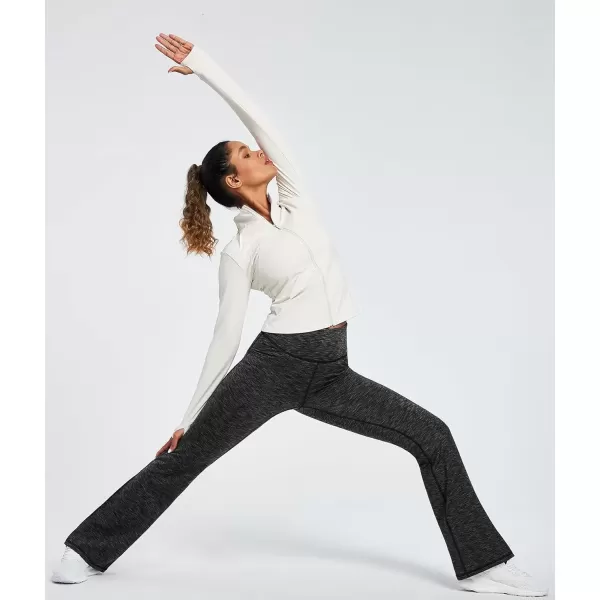 imageIUGA Fleece Lined Bootcut Yoga Pants with Pockets for Women Thermal Bootleg Pants Winter Workout Flare LeggingsSpacedye Mattblack