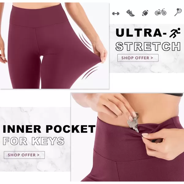 imageIUGA High Waisted Leggings for Women Running Workout Leggings with Inner Pocket Yoga Pants for WomenMaroon