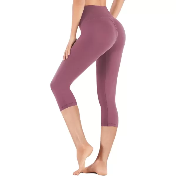 imageIUGA High Waisted Leggings for Women Running Workout Leggings with Inner Pocket Yoga Pants for WomenPale Red Violet Capris