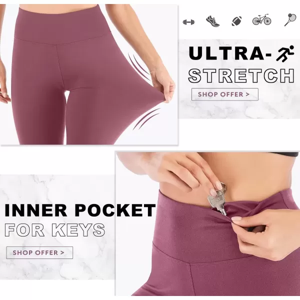 imageIUGA High Waisted Leggings for Women Running Workout Leggings with Inner Pocket Yoga Pants for WomenPale Red Violet Capris