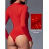 imageIUGA Long Sleeve Bodysuits for Women Crew Neck Body suit Womens Slimming Basic Tummy Control Bodysuit TopsFleece Lined Red