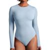 imageIUGA Long Sleeve Bodysuits for Women Crew Neck Body suit Womens Slimming Basic Tummy Control Bodysuit TopsSoft Blue