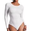 imageIUGA Long Sleeve Bodysuits for Women Crew Neck Body suit Womens Slimming Basic Tummy Control Bodysuit TopsWhite