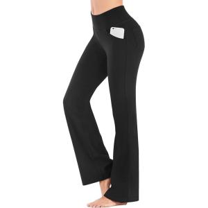 imageIUGA Bootcut Yoga Pants with Pockets for Women Wide Leg Pants High Waist Workout Pants Tummy Control Work Pants 4 PocketsBlack 30inseam