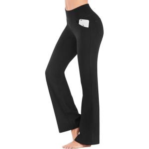 imageIUGA Bootcut Yoga Pants with Pockets for Women Wide Leg Pants High Waist Workout Pants Tummy Control Work Pants 4 PocketsBlack 31inseam
