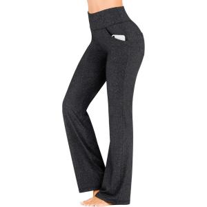 imageIUGA Bootcut Yoga Pants with Pockets for Women Wide Leg Pants High Waist Workout Pants Tummy Control Work Pants 4 PocketsCharcoal 30inseam