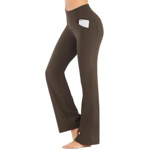 imageIUGA Bootcut Yoga Pants with Pockets for Women Wide Leg Pants High Waist Workout Pants Tummy Control Work Pants 4 PocketsCoffee 30inseam