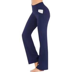 imageIUGA Bootcut Yoga Pants with Pockets for Women Wide Leg Pants High Waist Workout Pants Tummy Control Work Pants 4 PocketsDark Blue 30inseam
