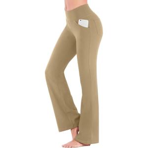 imageIUGA Bootcut Yoga Pants with Pockets for Women Wide Leg Pants High Waist Workout Pants Tummy Control Work Pants 4 PocketsKhaki 30inseam