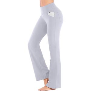 imageIUGA Bootcut Yoga Pants with Pockets for Women Wide Leg Pants High Waist Workout Pants Tummy Control Work Pants 4 PocketsLight Gray 30inseam