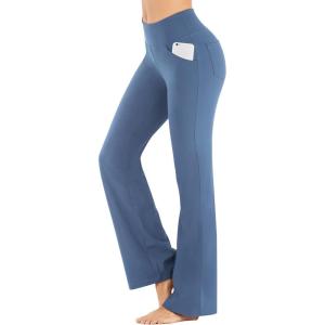 imageIUGA Bootcut Yoga Pants with Pockets for Women Wide Leg Pants High Waist Workout Pants Tummy Control Work Pants 4 PocketsOasis Blue 30inseam