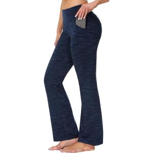 imageIUGA Bootcut Yoga Pants with Pockets for Women Wide Leg Pants High Waist Workout Pants Tummy Control Work Pants 4 PocketsSpace Dye Navy 30inseam