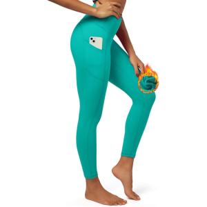 imageIUGA Fleece Lined Leggings with Pockets for Women Thermal Leggings for Women High Waisted Yoga Pants Winter Workout LeggingsAqua Green