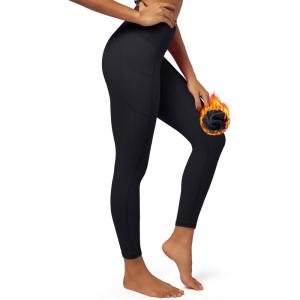 imageIUGA Fleece Lined Leggings with Pockets for Women Thermal Leggings for Women High Waisted Yoga Pants Winter Workout LeggingsBlack