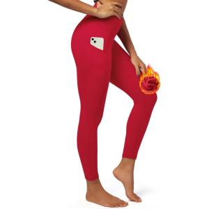 imageIUGA Fleece Lined Leggings with Pockets for Women Thermal Leggings for Women High Waisted Yoga Pants Winter Workout LeggingsBright Red