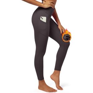 imageIUGA Fleece Lined Leggings with Pockets for Women Thermal Leggings for Women High Waisted Yoga Pants Winter Workout LeggingsCoffee