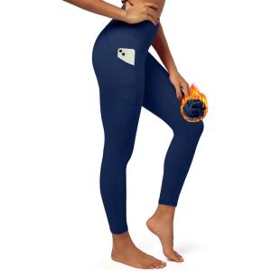 imageIUGA Fleece Lined Leggings with Pockets for Women Thermal Leggings for Women High Waisted Yoga Pants Winter Workout LeggingsDark Blue