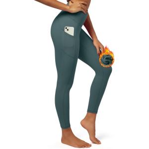 imageIUGA Fleece Lined Leggings with Pockets for Women Thermal Leggings for Women High Waisted Yoga Pants Winter Workout LeggingsDark Green