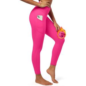 imageIUGA Fleece Lined Leggings with Pockets for Women Thermal Leggings for Women High Waisted Yoga Pants Winter Workout LeggingsSonic Pink