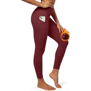imageIUGA Fleece Lined Leggings with Pockets for Women Thermal Leggings for Women High Waisted Yoga Pants Winter Workout LeggingsWine