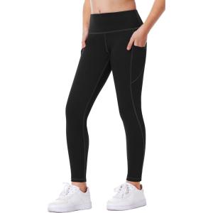 imageIUGA Girls Leggings with Pockets Dance Athletic Leggings for Girls Elastic Compression Kids Workout Leggings Running YogaBlack