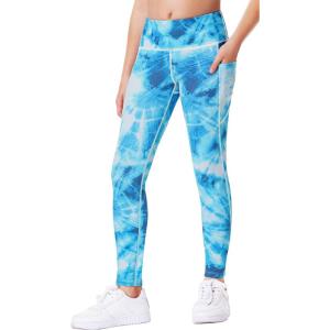 imageIUGA Girls Leggings with Pockets Dance Athletic Leggings for Girls Elastic Compression Kids Workout Leggings Running YogaBlue Tiedye