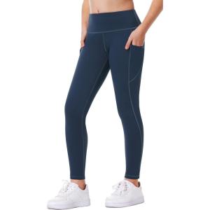 imageIUGA Girls Leggings with Pockets Dance Athletic Leggings for Girls Elastic Compression Kids Workout Leggings Running YogaNavy