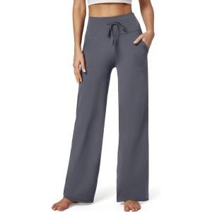 imageIUGA Wide Leg Yoga Pants for Women Sweatpants with Pockets Yoga Pants Flare Lounge Pants Loose High Waist Comfy Workout DanceDark Gray 31inseam